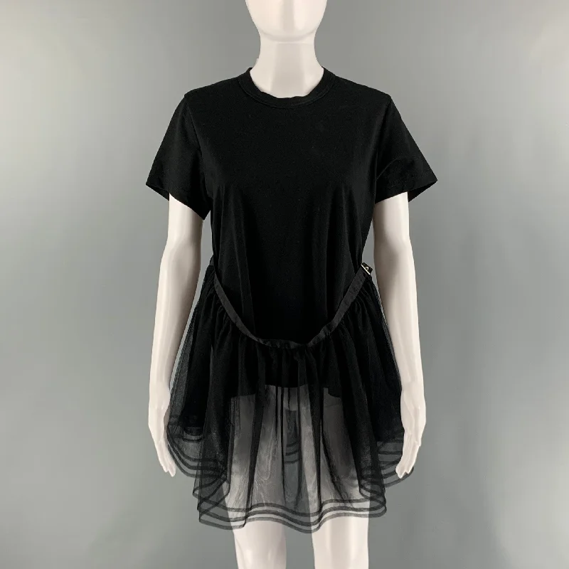 COMME des GARCONS Size M Black Cotton Mixed Fabrics Crew-Neck Dress Top