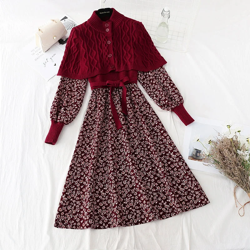 Corduroy stitched knitted dress  4076