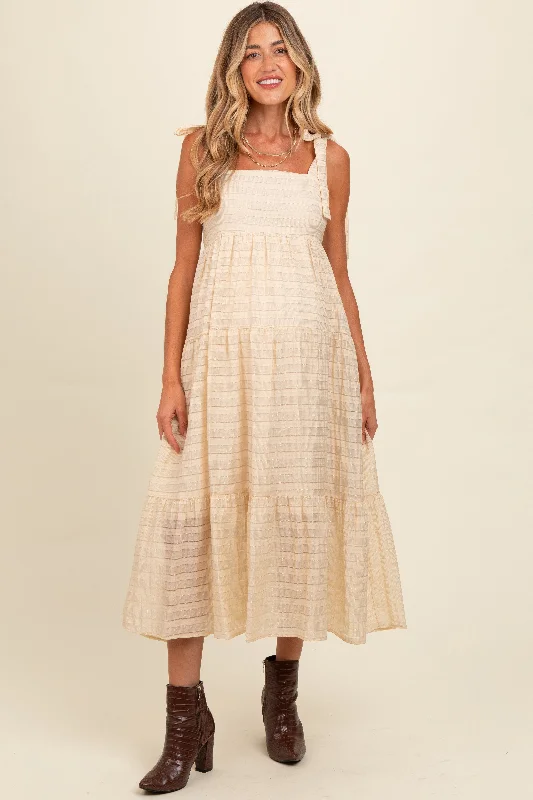 Cream Gingham Shoulder Tie Maternity Dress