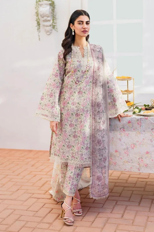 Cream Purple 3pc Lawn Suit