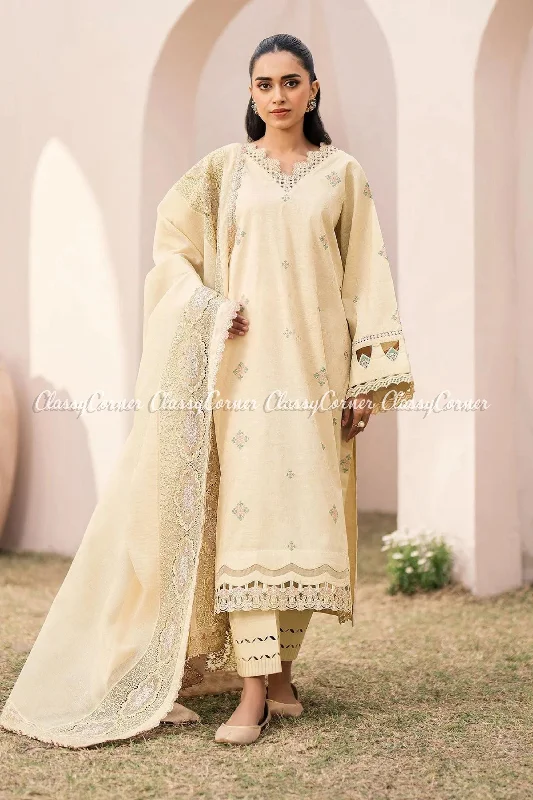 Cream White Pakistani Lawn Suit