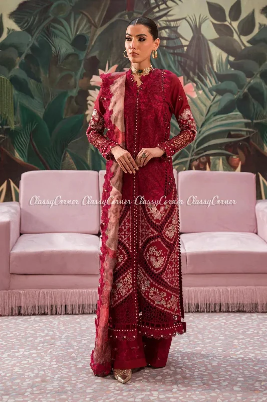 Crimson Red Formal Lawn Suit