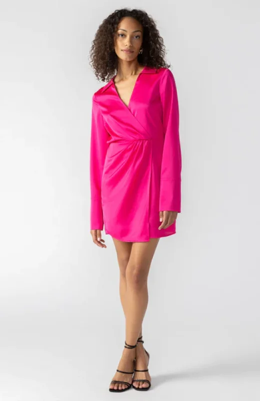 Sanctuary - Cuff Detail Satin Wrap Dress