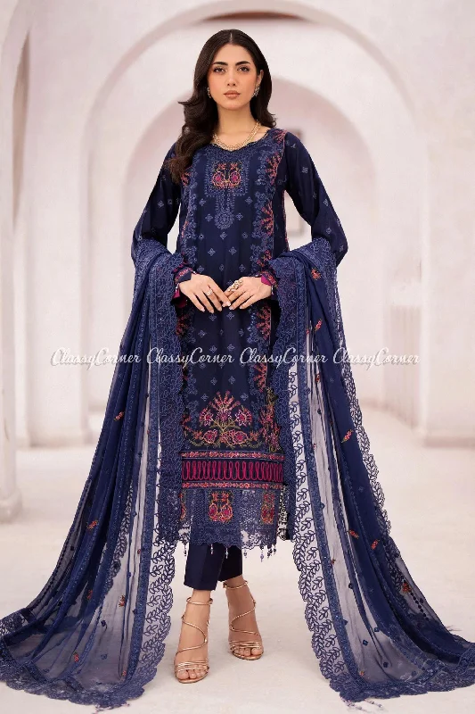 Dark Blue 3pc Lawn Salwar Kameez