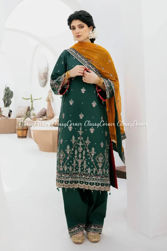 Dark Green Embroidered Lawn Readymade Suit