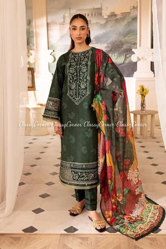 Dark Green Lawn Salwar Kameez