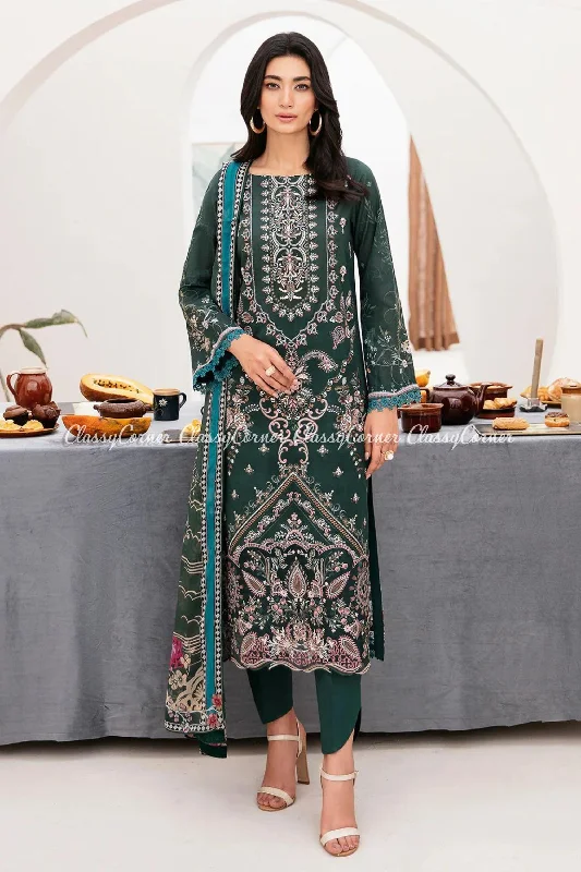 Dark Green Semi Formal Lawn Suit