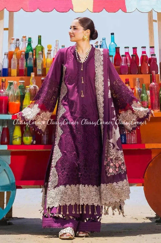 Deep Purple Schiffli Lawn Pakistani 3PC Suit