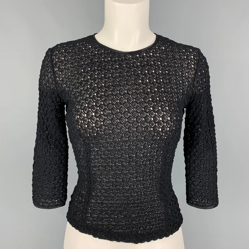 DOLCE & GABBANA Size 4 Black Textured 3/4 Sleeves Dress Top