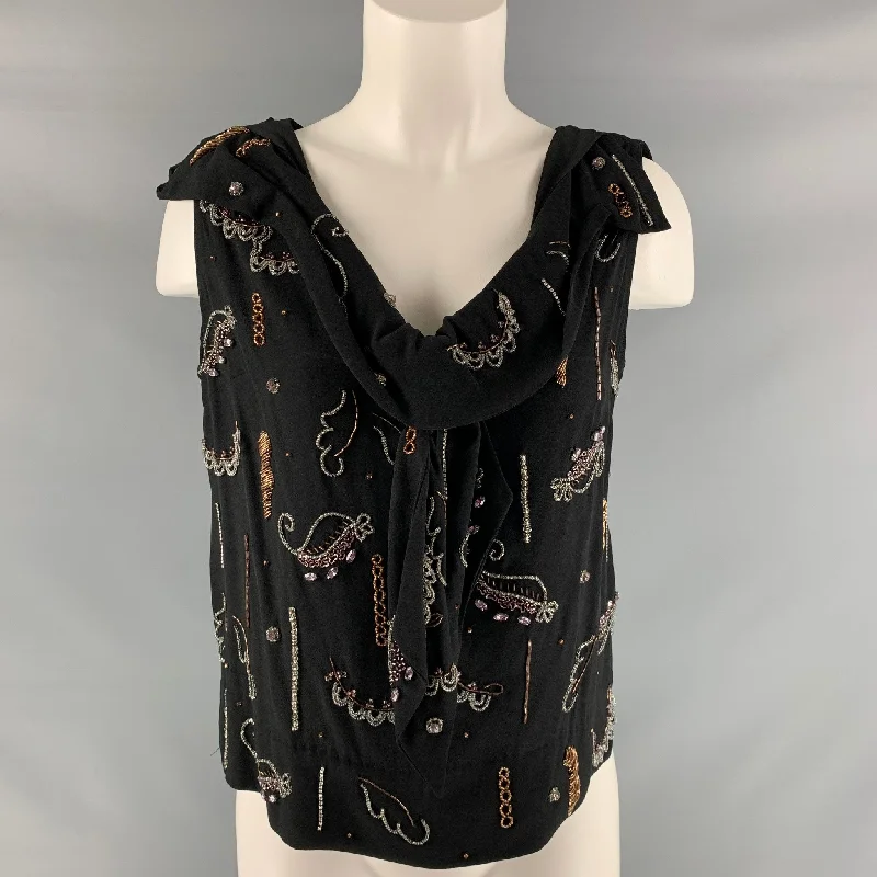 DRIES VAN NOTEN Size 2 Black Beaded Sleeveless  Top