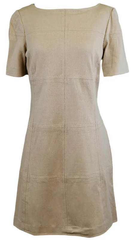 ELIZABETH MCKAY Martin Gold Half Sleeve Boat Neck Shift Dress 7063 Sz L