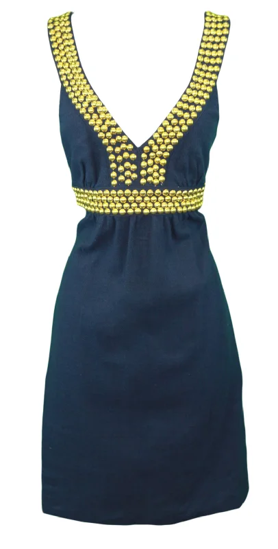 ELIZABETH MCKAY Navy Rivet Detailed Empire Waist Virginia Dress 5062 $285 NWT