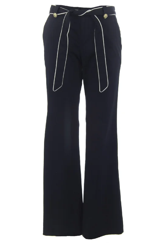 ELIZABETH MCKAY Navy & Whisper White Waist Tie Libby Dress Pants 1011 $195 NWT