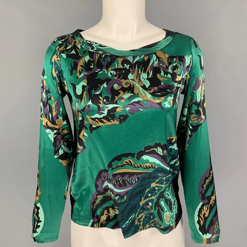 EMILIO PUCCI Size 4 Green Multi-Color Silk Abstract Dress Top