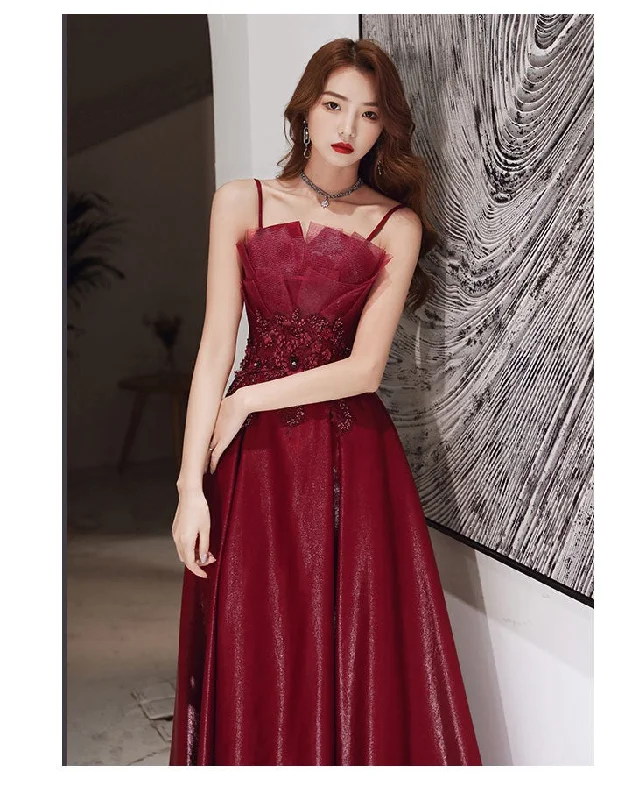 Engagement Strap Evening Dress Simple Atmosphere Wine Red