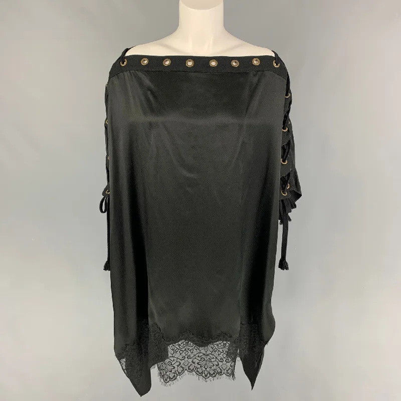 FAITH CONNEXION Size S Black Silk Raw Edge Dress Top