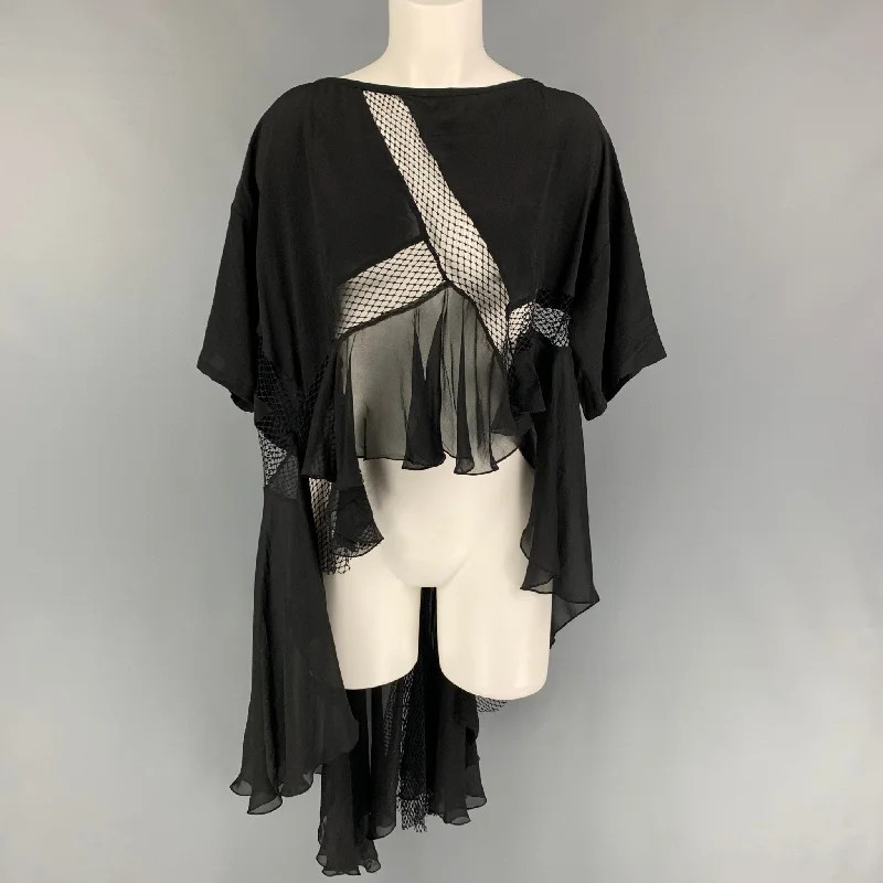 FAITH CONNEXION Size XS Black Silk Mixed Fabrics Asymmetrical Dress Top