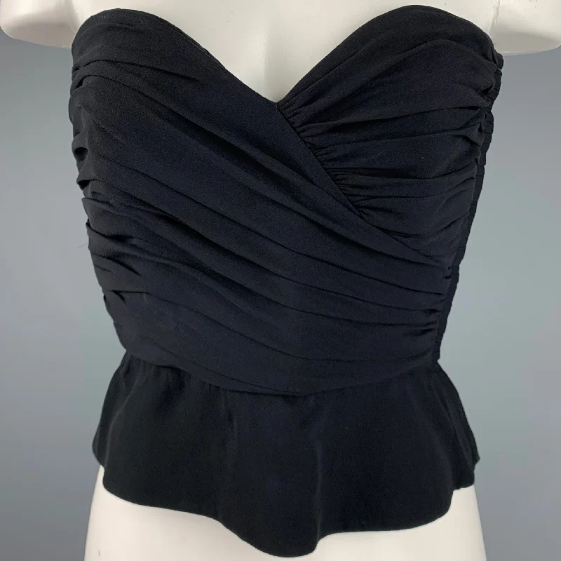 GIORGIO ARMANI Size 6 Black Ruched Bustier Dress Top