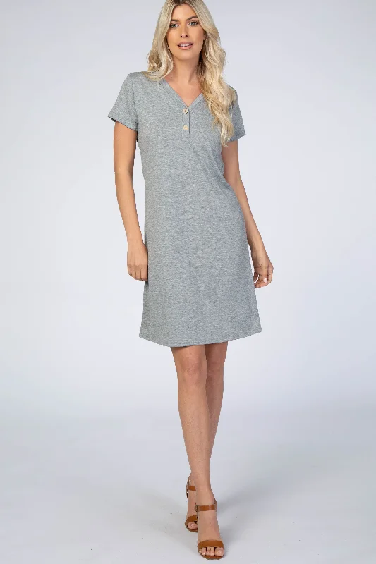 Grey Button Front Dress