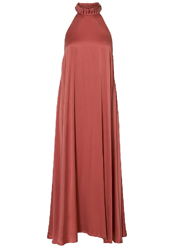 Haltered backless dress coral