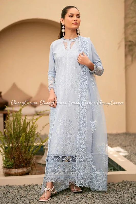 Ice Blue Lawn Readymade 3PC Suit