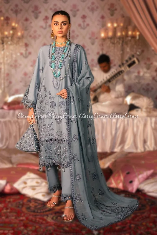 Ice Grey Embroidered Lawn Pakistani Suit