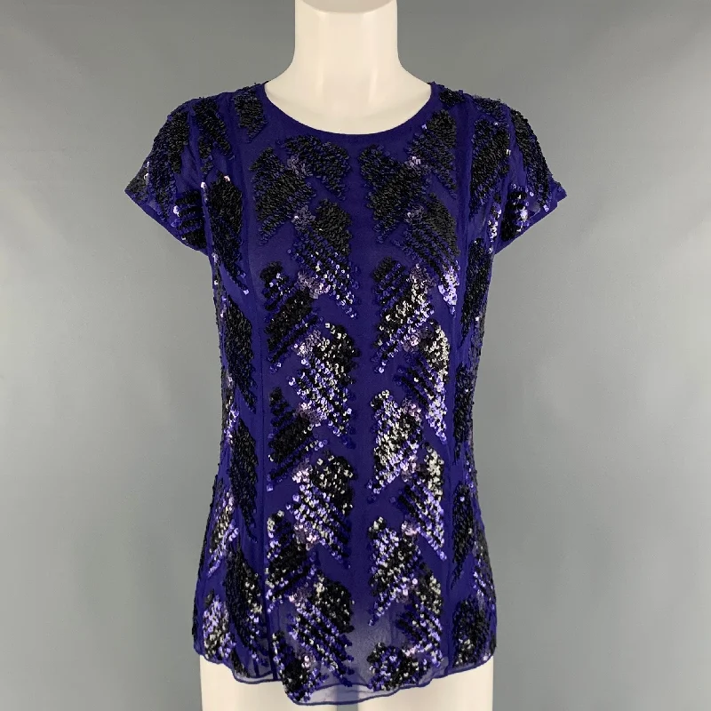 J.MENDEL Size 6 Purple Silk Cap Sleeves Dress Top