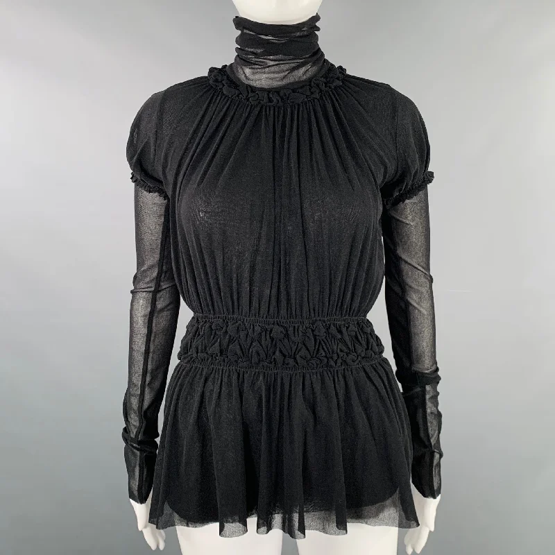 JEAN PAUL GAULTIER Size M Black Polyamide Ruffled Turtleneck Dress Top