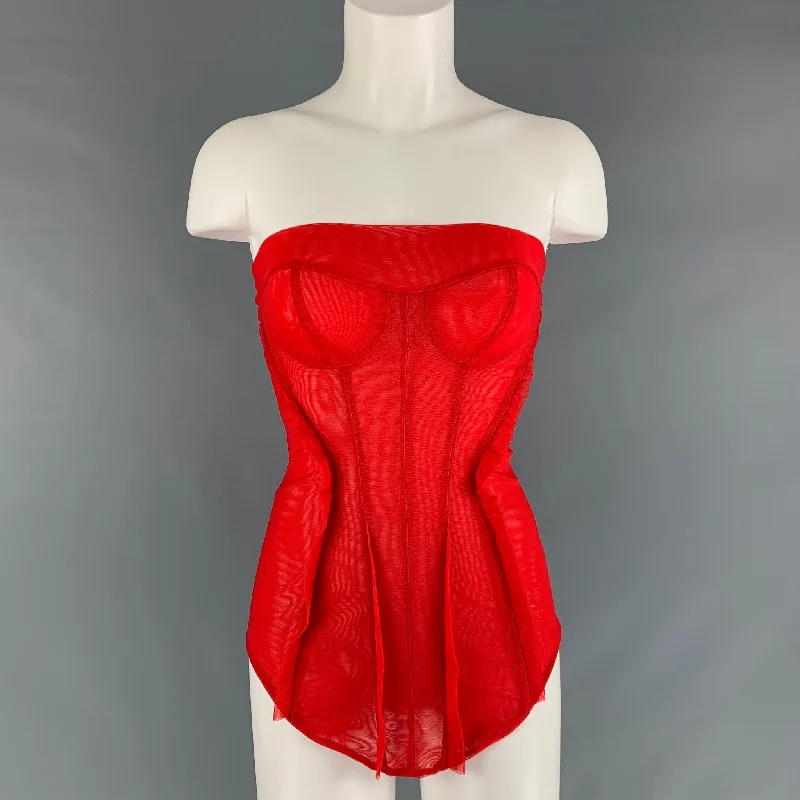 KATHRYN BOWEN Size 2 Red Nylon Spandex Mesh Bustier Dress Top