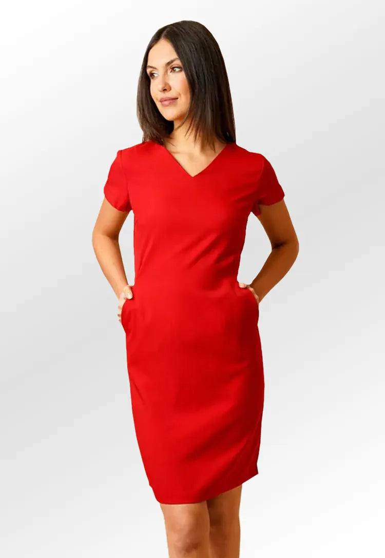 Maya V Neck Salon Dress with Pockets