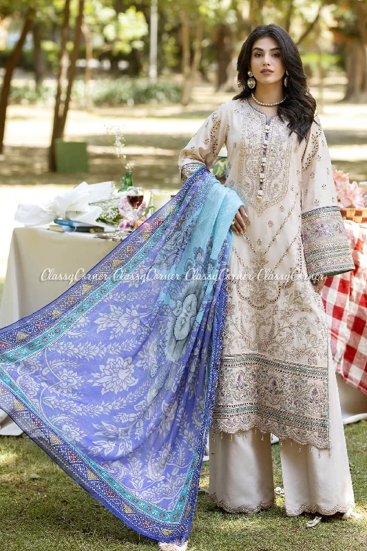 Light Beige Pakistani Lawn Suit