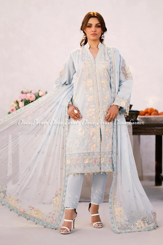 Light Blue Embroidered Lawn Salwar Kameez