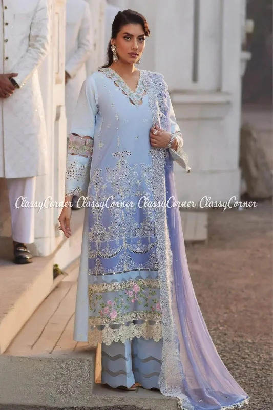 Light Blue Pakistani Lawn Embroidered Suit