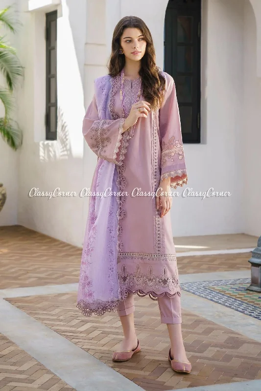 Lilac Embroidered Lawn Pakistani 3pc Suit