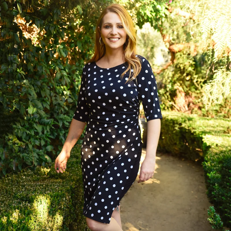 Liz Black Polka Dot Faux Wrap Dress