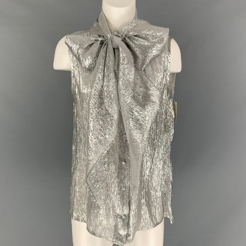 MARC JACOBS Silver Textured Bow Size 10  Dress Top