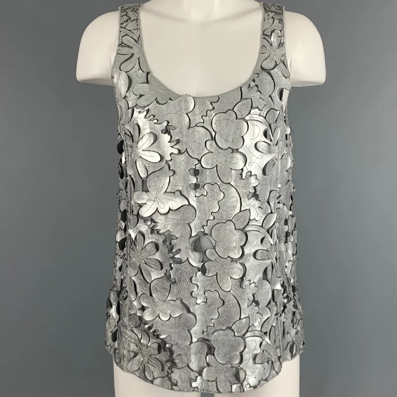 MARC JACOBS Size 0 Silver Grey Leather Cut Out Sleeveless Dress Top