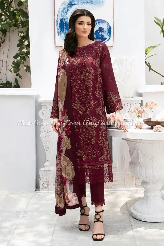 Maroon 3pc Lawn Salwar Kameez