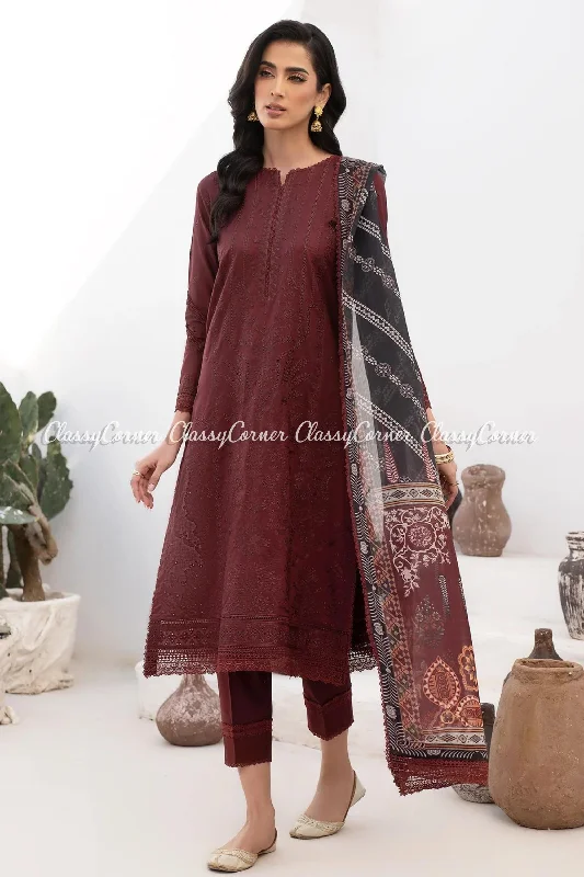 Maroon Lawn Embroidered Salwar Kameez