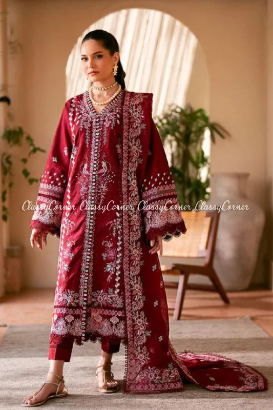 Maroon Lawn Pakistani Readymade Suit