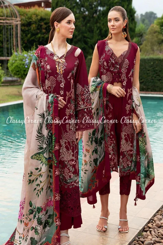 Maroon Lawn Pakistani Salwar Kameez