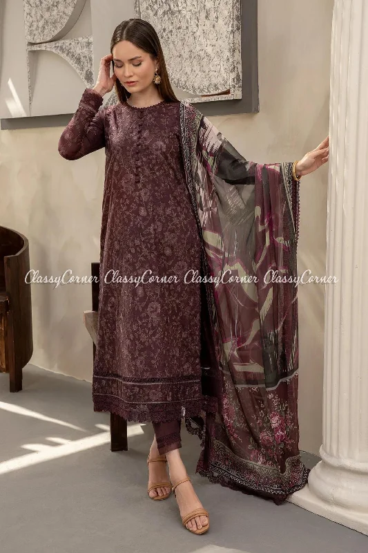 Maroon Pakistani Formal Wear Suit