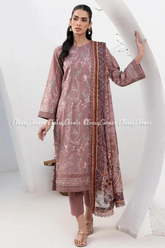 Mauve Embroidered Lawn Formal Wear Suit