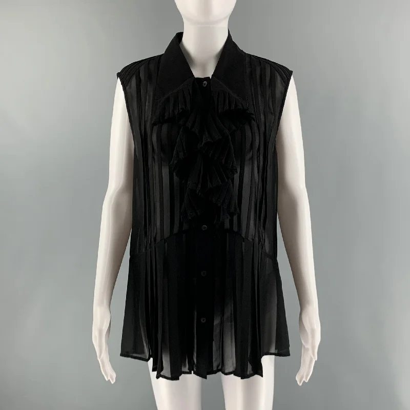 MCQ by ALEXANDER MCQUEEN Size L Black Polyester Pleated Sleeveless Dress Top