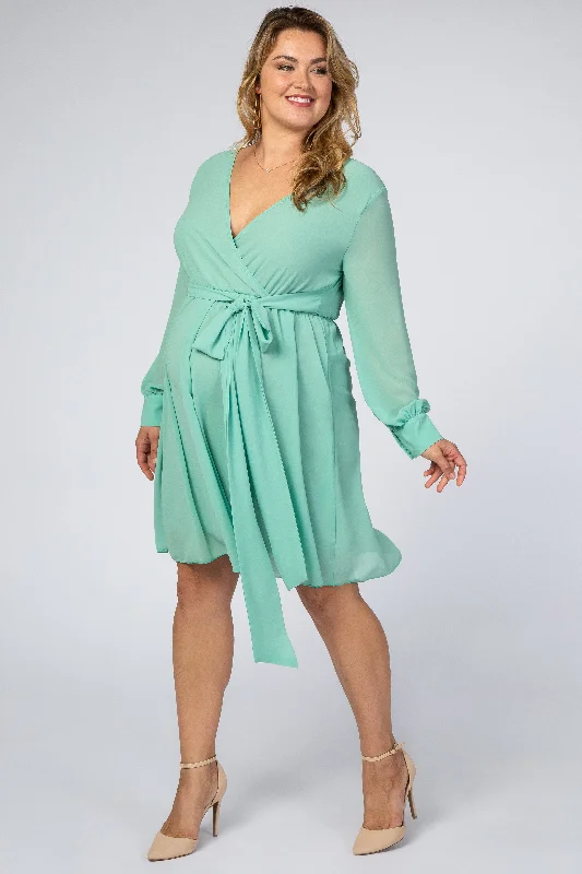 Mint Green Chiffon Plus Maternity Wrap Dress