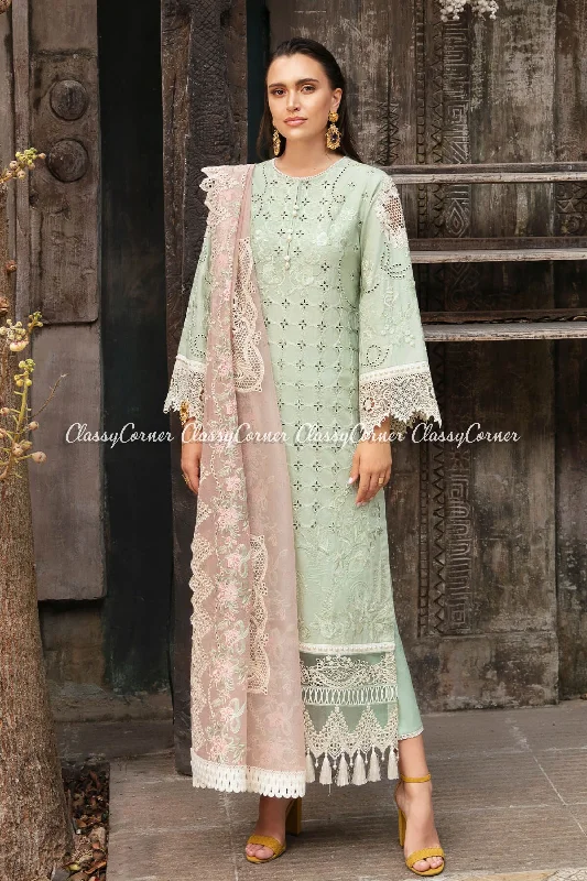 Mint Pink Lawn Embroidered Salwar Kameez