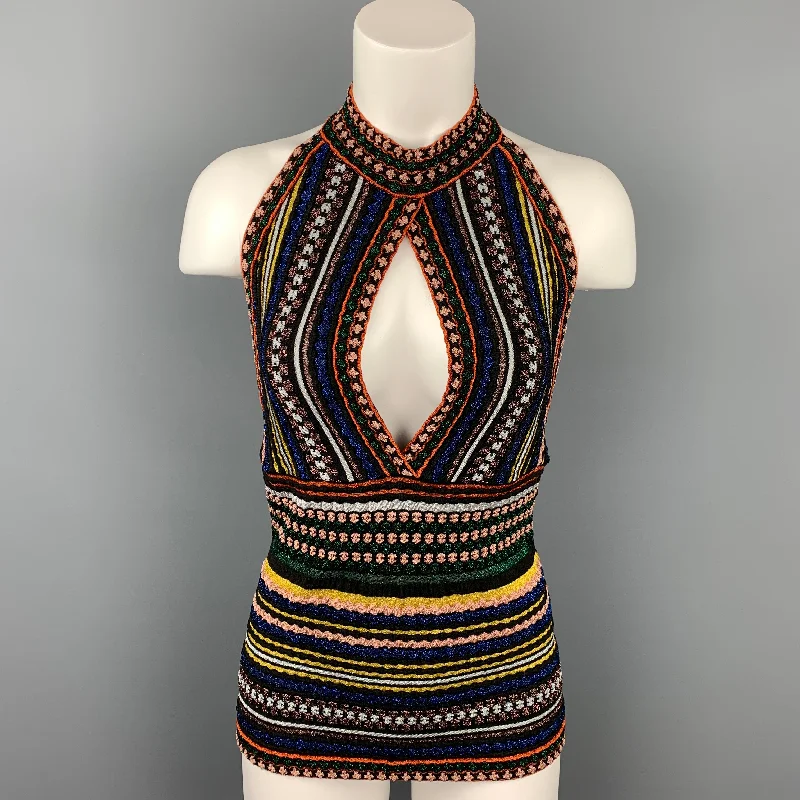 MISSONI Size 4 Multi-Color Stripe Lurex Halter Dress Top