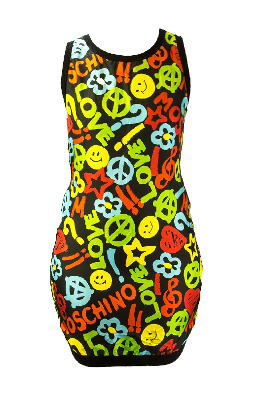 Moschino Couture Silk Sleeveless Dress IT 42 Black Multi