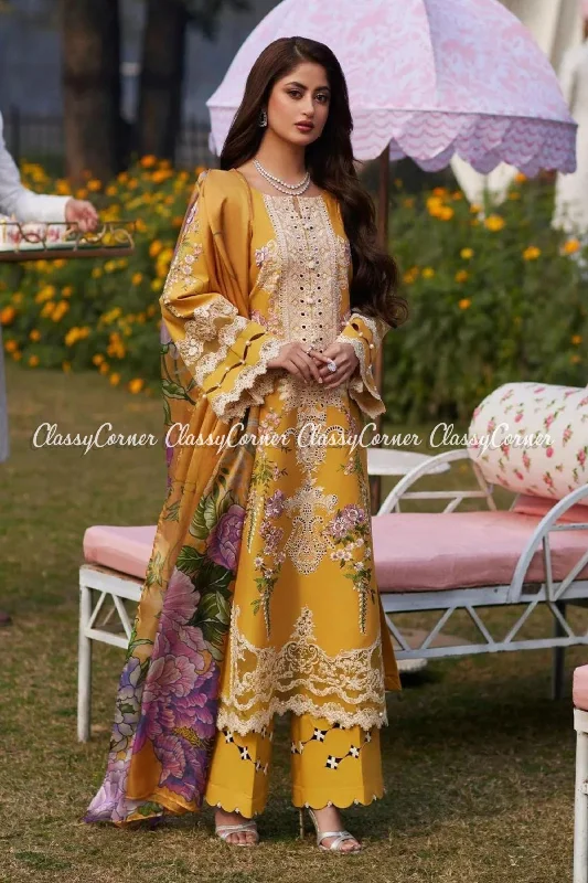 Mustard Yellow Lawn Salwar Kameez