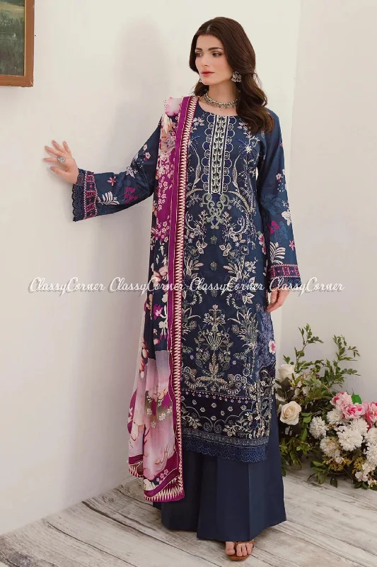 Navy Blue Lawn Pakistani Suit